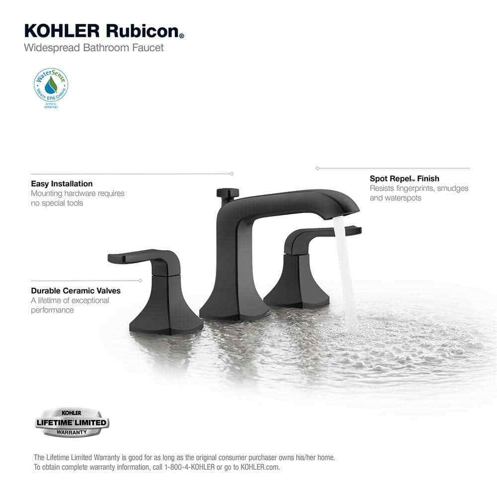 KOHLER Rubicon 8 in. 2-Handle Bathroom Faucet in Matte Black Valve Included