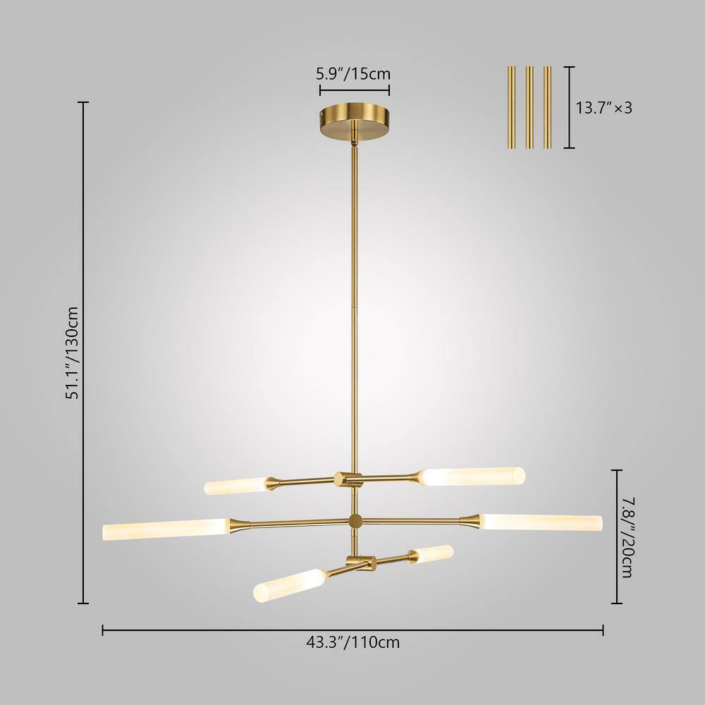 RRTYO Sumler 6-Light Integrated LED Gold Linear Sputnik Chandelier 8101000004863