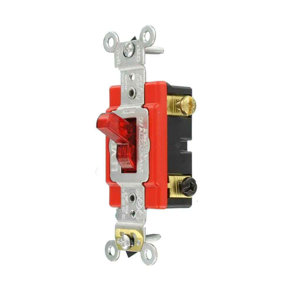 Leviton 20 Amp Industrial Heavy Duty Double-Pole Pilot Light Toggle Switch Red
