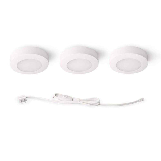 Commercial Electric 3-Light Plug-In LED White Puck Light Kit w/ CCT Changing