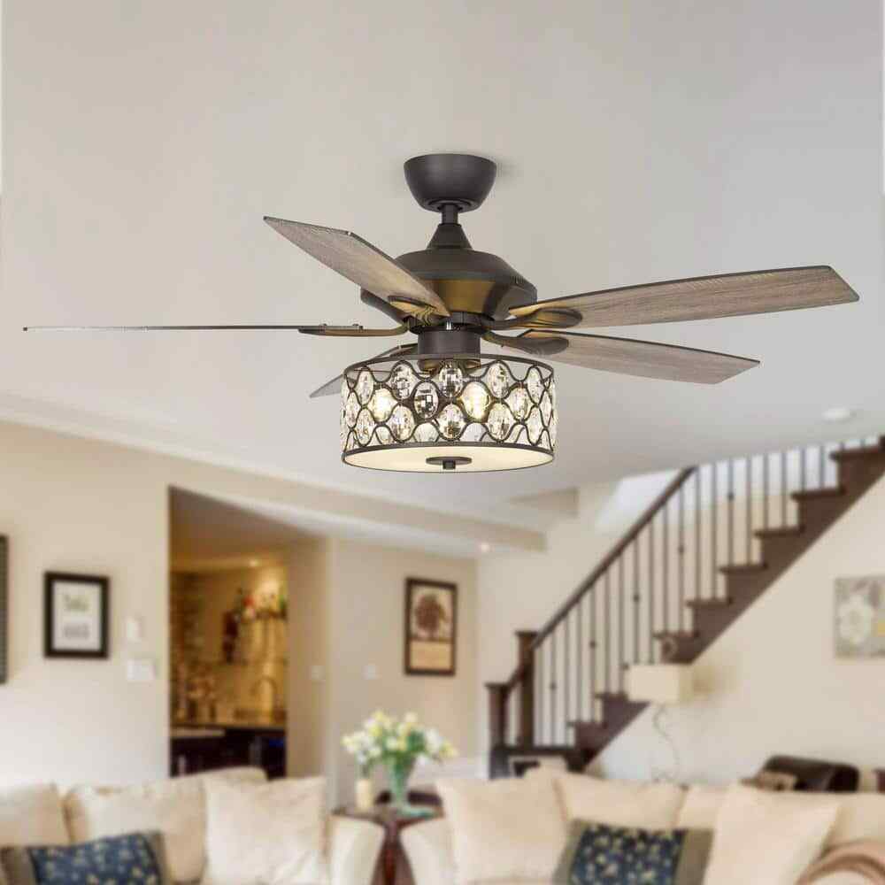 Parrot Uncle Huber 52 in. Indoor Black Crystal Chandelier Ceiling Fan