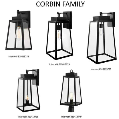 Hampton Bay Corbin Large 20 in. Modern Black Outdoor Tapered Wall Lantern Sconce