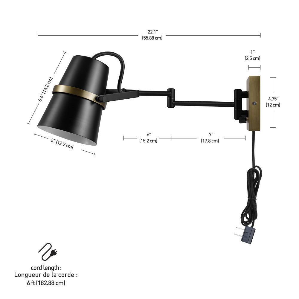 Globe Electric McKibbin 1-Light Matte Black Plug-In or Hardwire Swing Arm Sconce