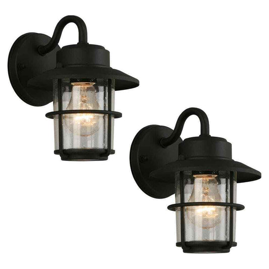 Hampton Bay 1-Light Black Outdoor Wall Lantern Sconce 2-Pack JBO1691A-4