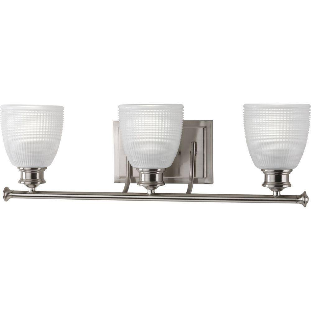 Progress Lighting Lucky 3-Light Brushed Nickel Glass Coastal Bath Vanity Light