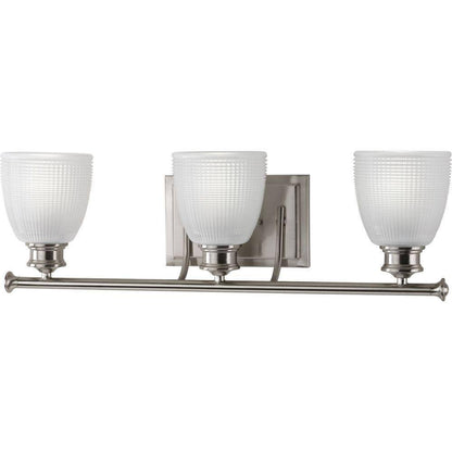 Progress Lighting Lucky 3-Light Brushed Nickel Glass Coastal Bath Vanity Light