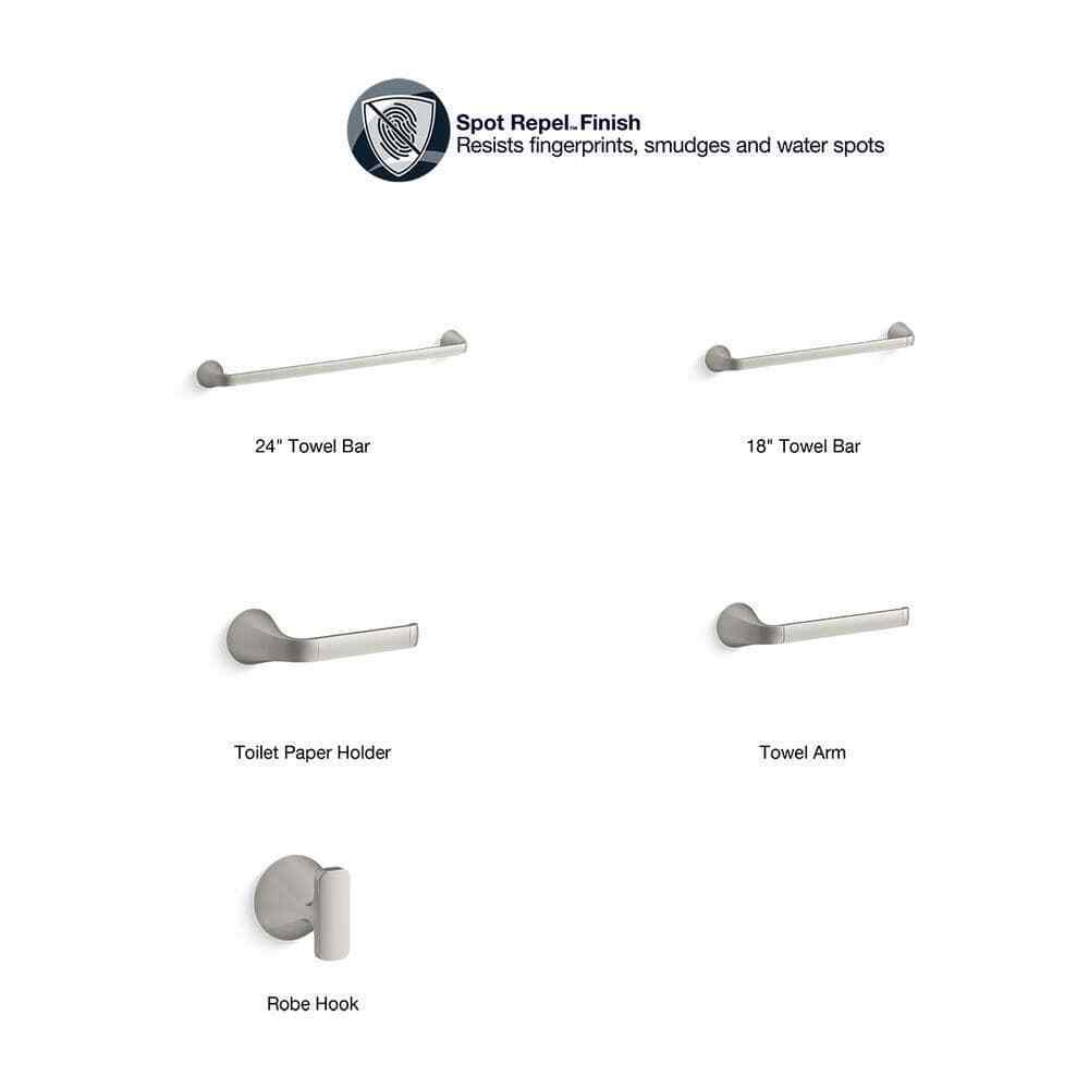 KOHLER Cursiva 24 in. Towel Bar in Vibrant Brushed Nickel