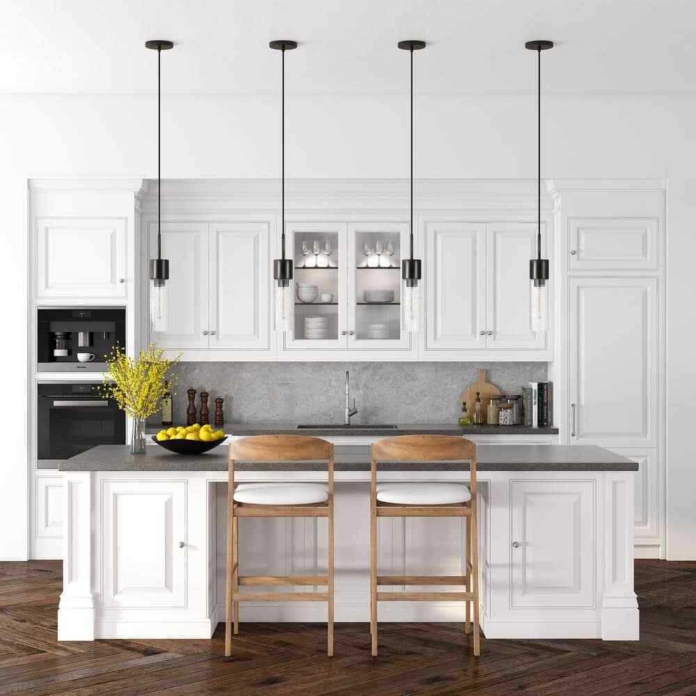 Meyer&Cross Lance 1-Light Blackened Steel Pendant with Seeded Glass Shade