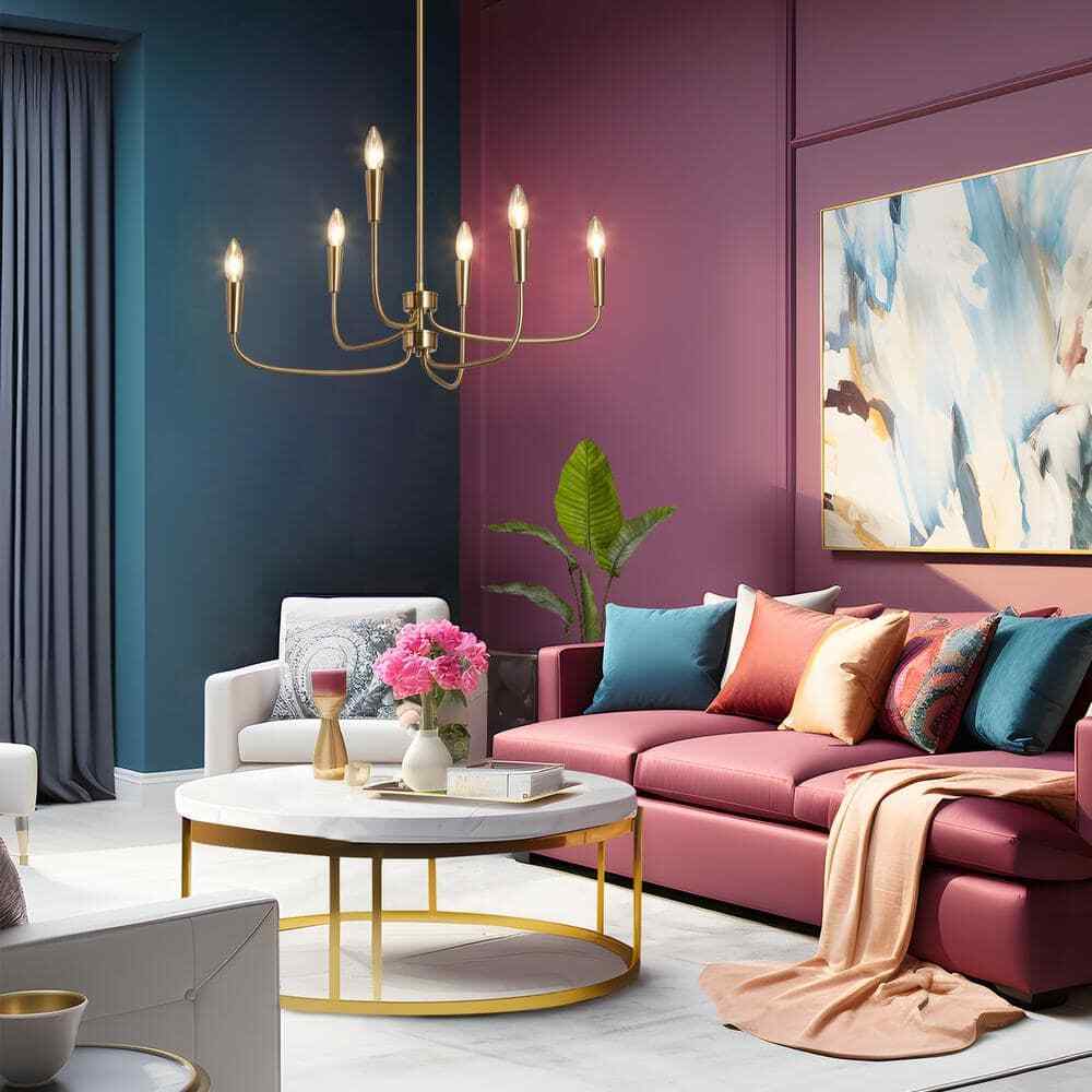 LNC 6-Light Plating Brass Candlestick Oblong Chandelier for Living Room