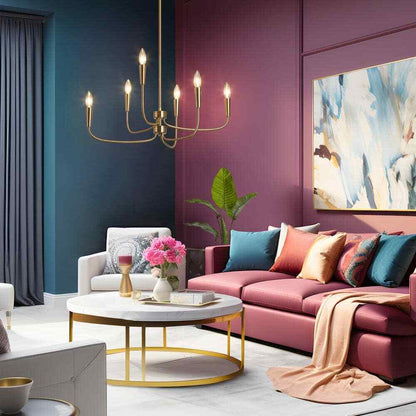 LNC 6-Light Plating Brass Candlestick Oblong Chandelier for Living Room