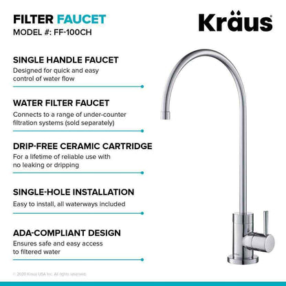 KRAUS Purita Single Handle 100% Lead-Free Beverage Faucet in Chrome FF-100CH