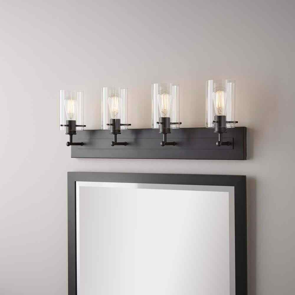 Hampton Bay Regan 29.25 in. 4-Light Matte Black Bathroom Vanity Light