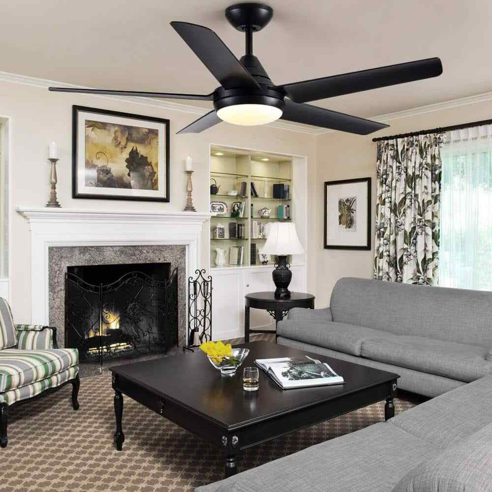 YUHAO 48 in. Dimmable Integrated LED Indoor Black Ceiling Fan w Light and Remote
