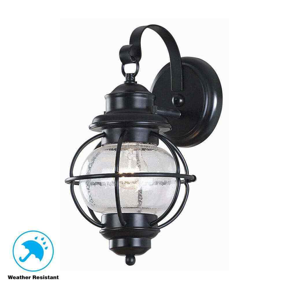 Home Decorators Greer 1-Light Black Outdoor Wall Lantern Sconce Light