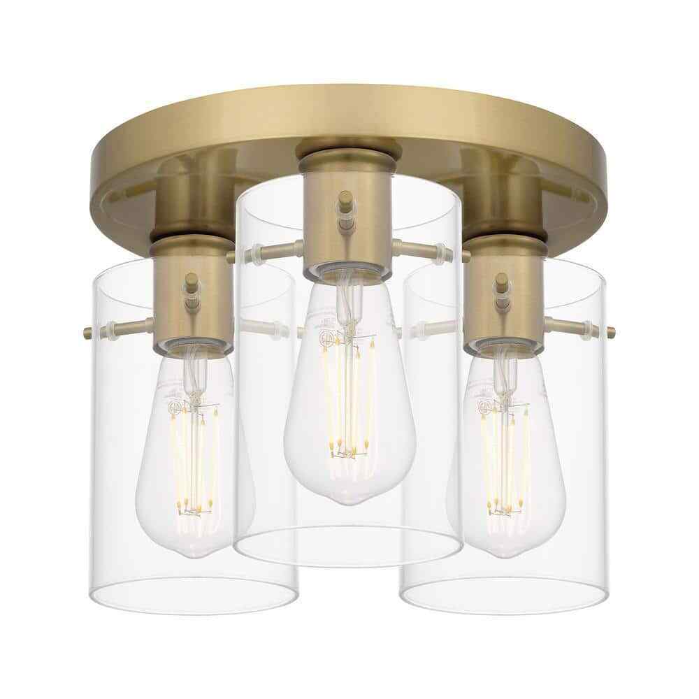 Hampton Bay Regan 11.75 in. 3-Light Brushed Gold Flush Mount