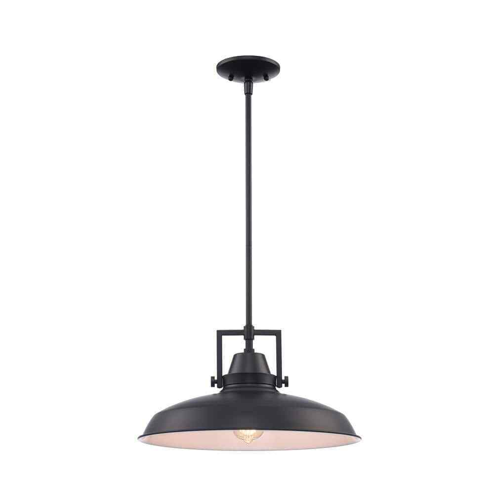 Hampton Bay Wilhelm 16 in. 1-Light Black Industrial Hanging Kitchen Pendant