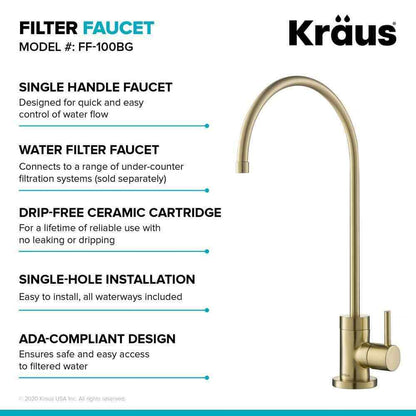 KRAUS Purita Single Handle 100% Lead-Free Beverage Faucet in Brushed Gold