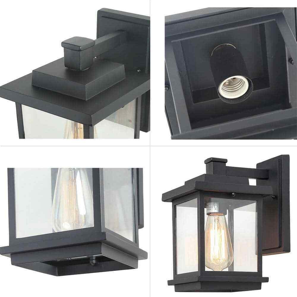 LNC Square 1-Light Black Outdoor Wall Lantern Sconce with Clear Glass Shade