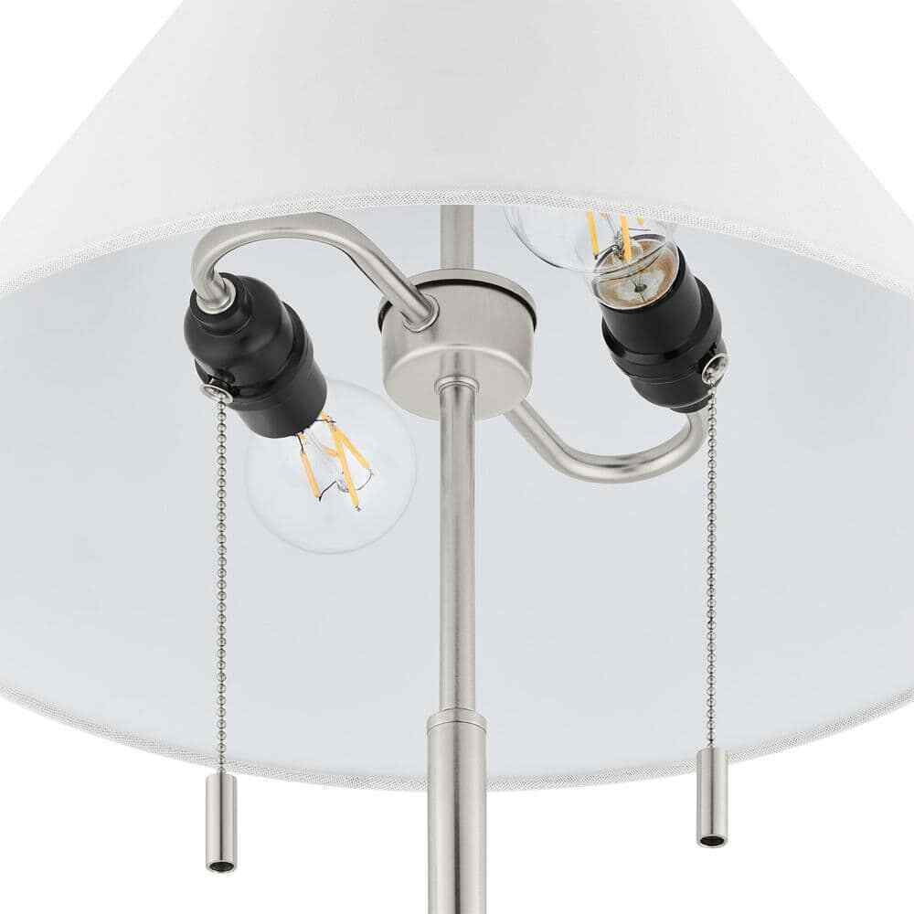 Hampton Bay Stanyan 58 in. Brushed Nickel Standard Floor Lamp Fabric White Shade