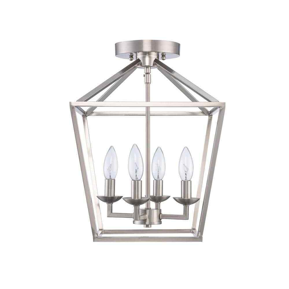 Home Decorators Weyburn 16.5 in. 4-Light Brushed Nickel Semi-Flush Ceiling Light