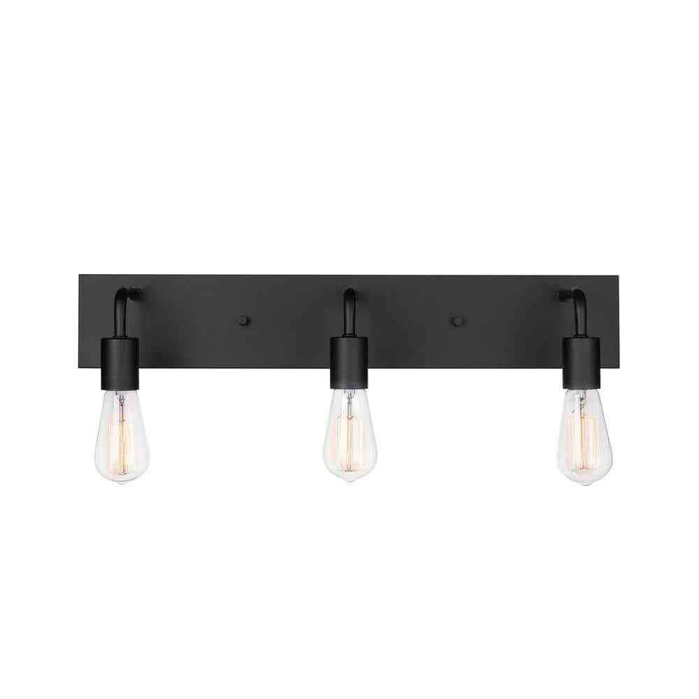 Hampton Bay Northvale 24 in 3-Light Matte Black Industrial Bathroom Vanity Light