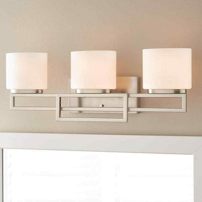 Home Decorators Tustna Brushed Nickel Bathroom Vanity Light w/ Opal Glass Shades