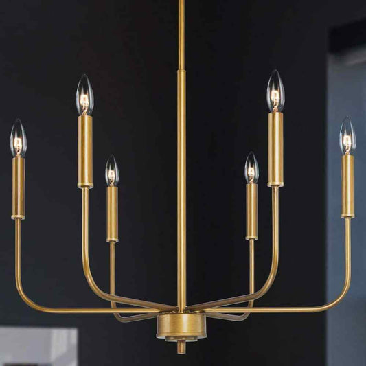 Uolfin Modern Dark Gold Linear Chandelier, 6-Light Candlestick Pendant Light