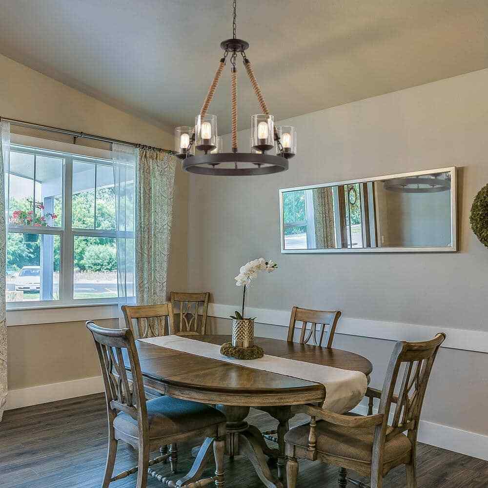LNC Farmhouse 6-Light Dark Brown Wagon Wheel Island Rustic Chandelier