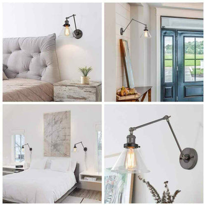 LNC Black Plug-In or Hardwire Modern Industrial Swing Arm Wall Light Sconce