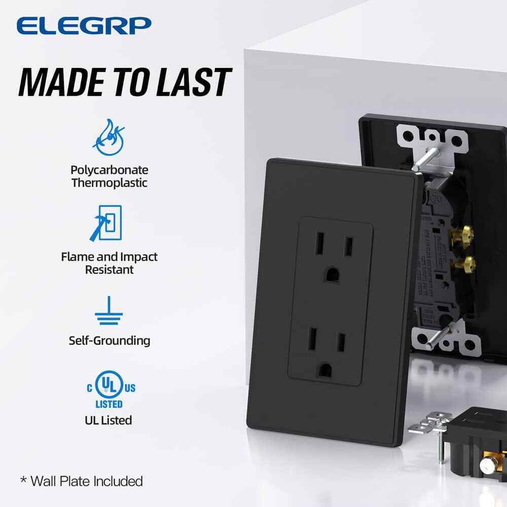 ELEGRP Decorator 15A 125V Residential Grade Self Grounding Duplex Outlet 10-Pack