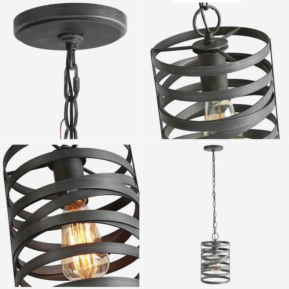 LNC Brushed Gray Modern 1-Light Drum Cage Kitchen Island High Ceiling Light