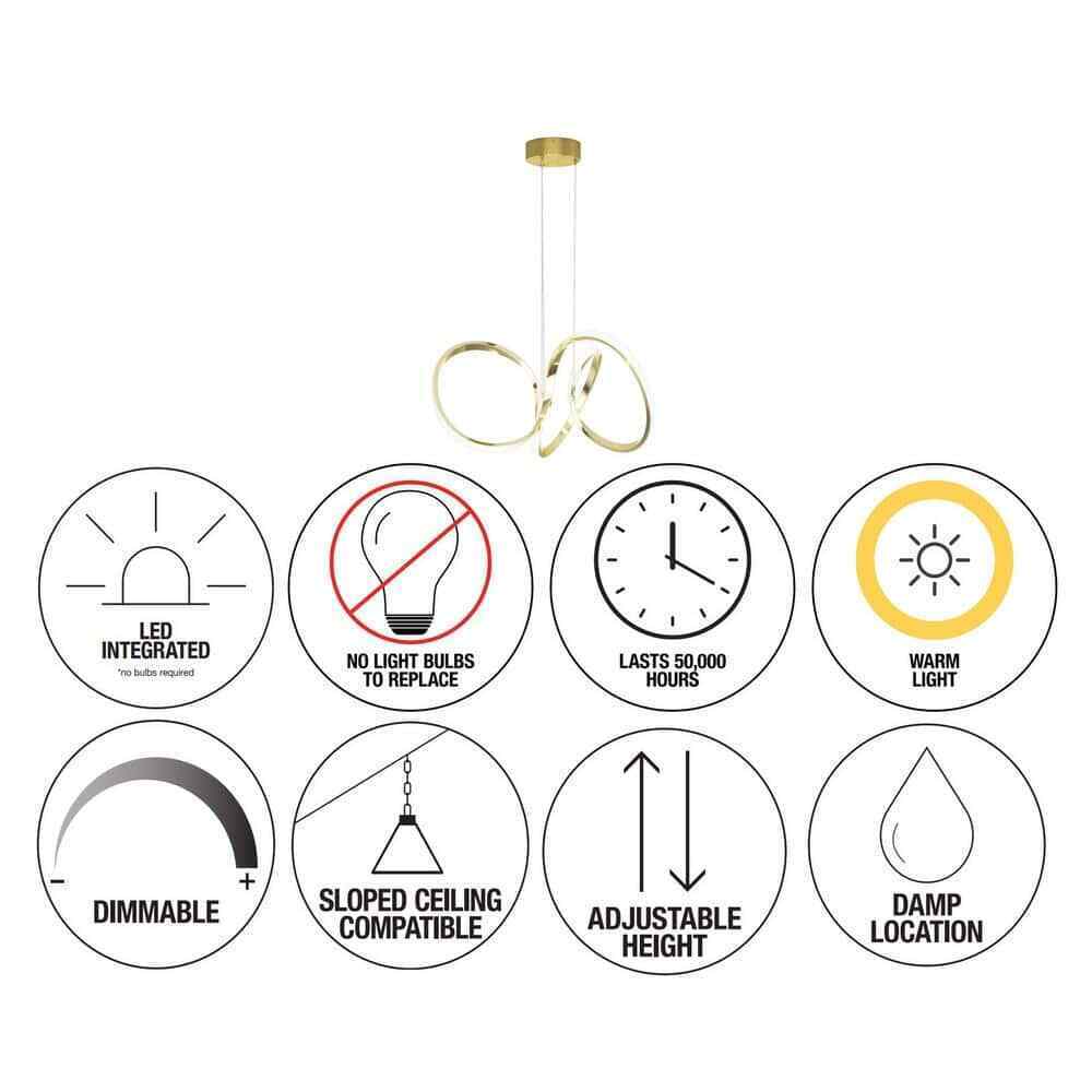 Artika Swirl 30-Watt 1 Light Gold Modern Integrated LED Pendant Light Fixture