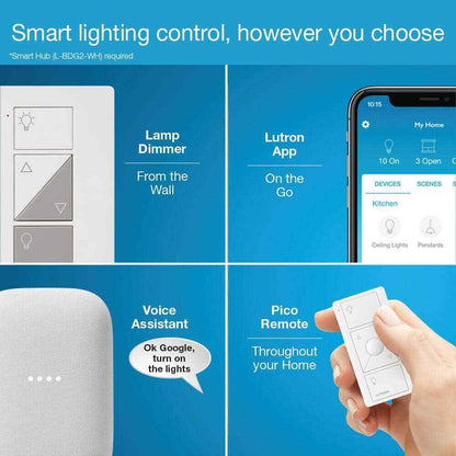 Lutron Caseta Smart Lighting Dimmer for Table Lamps 100W LED Bulbs PD-3PCL-WH