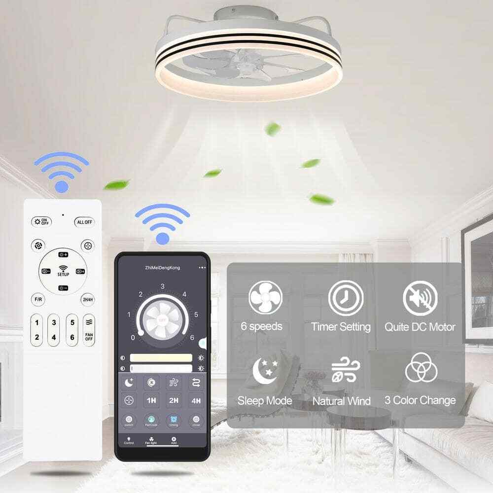 Oaks Aura LED Indoor White Bladeless App Control Smart Low Profile Ceiling Fan