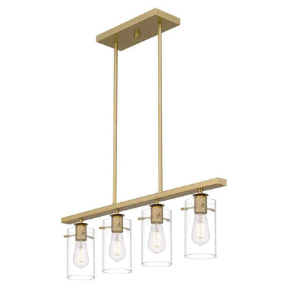 Hampton Bay Regan Brushed Gold Industrial Linear Chandelier  Clear Glass Shades