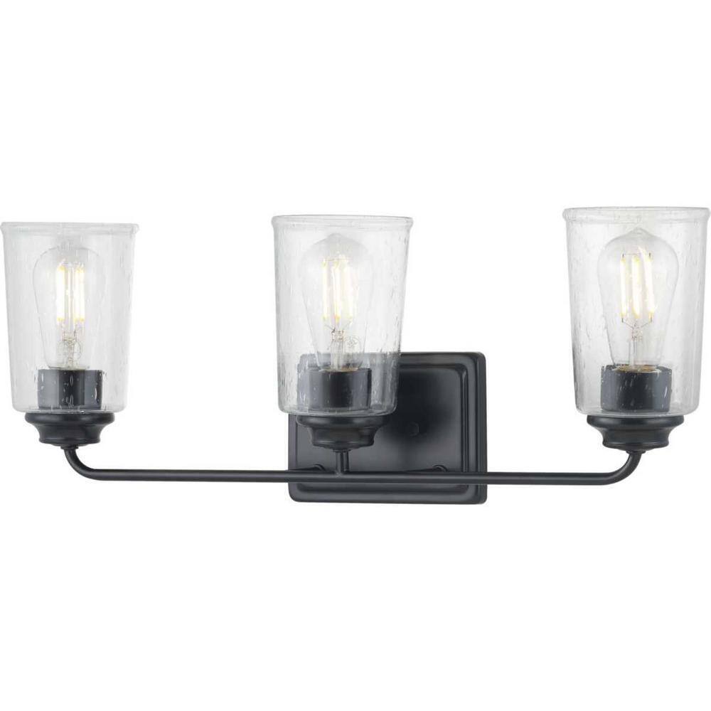 Hampton Bay Evangeline 23 in 3-Light Matte Black Farmhouse Bathroom Vanity Light