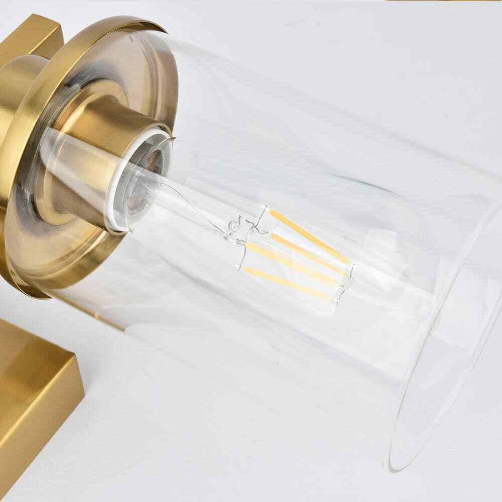 GoYeel 2 Light Gold Bathroom Vanity Light w/ Cylinder Glass Shade