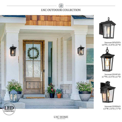 LNC 1-Light Outdoor Lantern Sconce Wall Light w/ Clear Glass for Patio or Porch