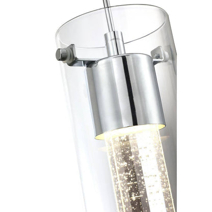 Pia Ricco 8-Watt Integrated LED Chrome Pendant with Crystal Bubble Glass Shade