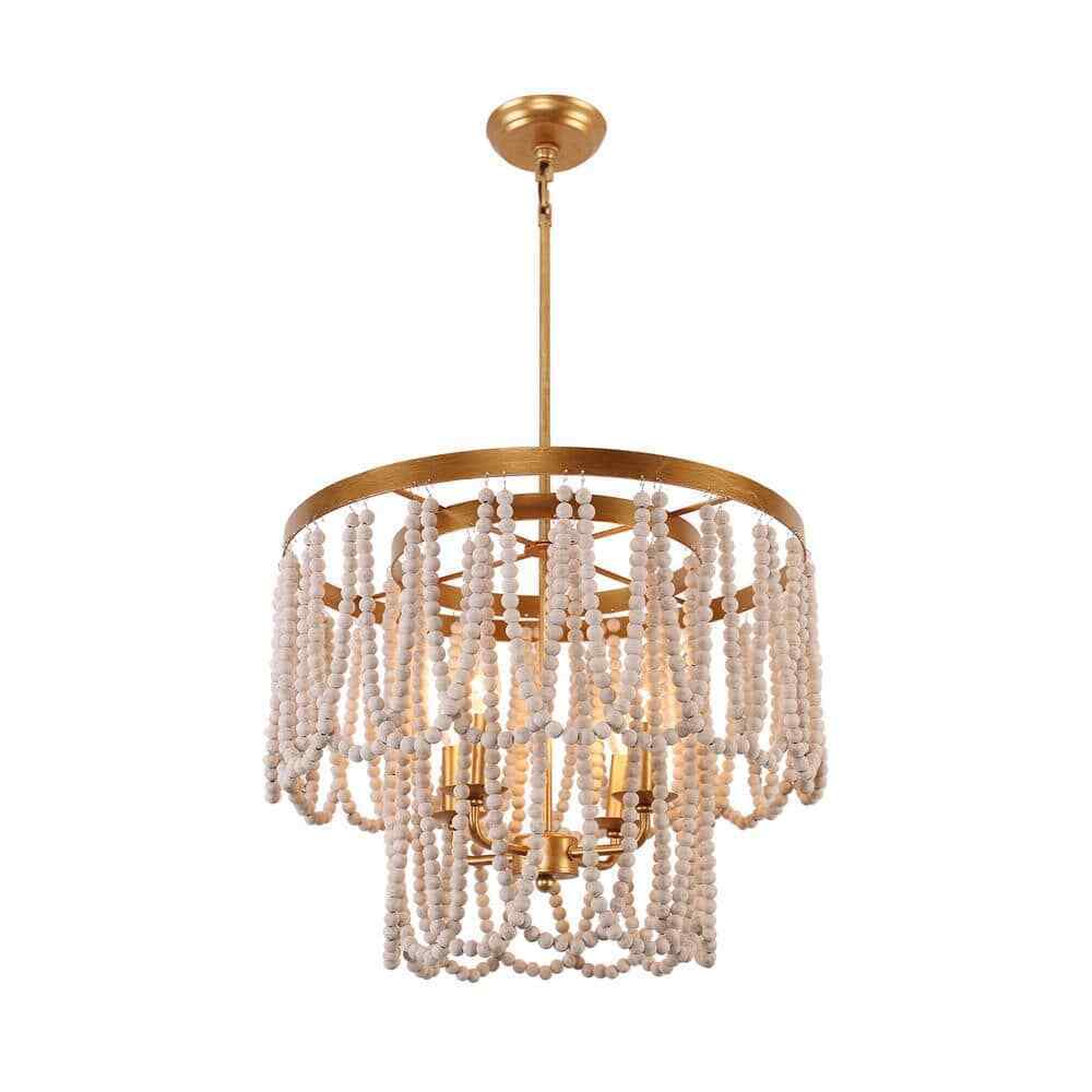 Oaks Aura Champlain Farmhouse 4-Light Golden Finish Bohemia Wood Chandelier