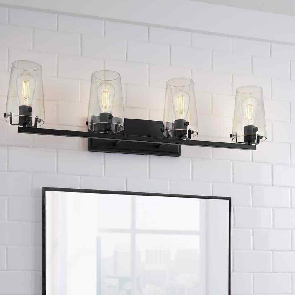 Home Decorators Creek Crossing 33.75 in. 4-Light Black Bathroom Vanity Light