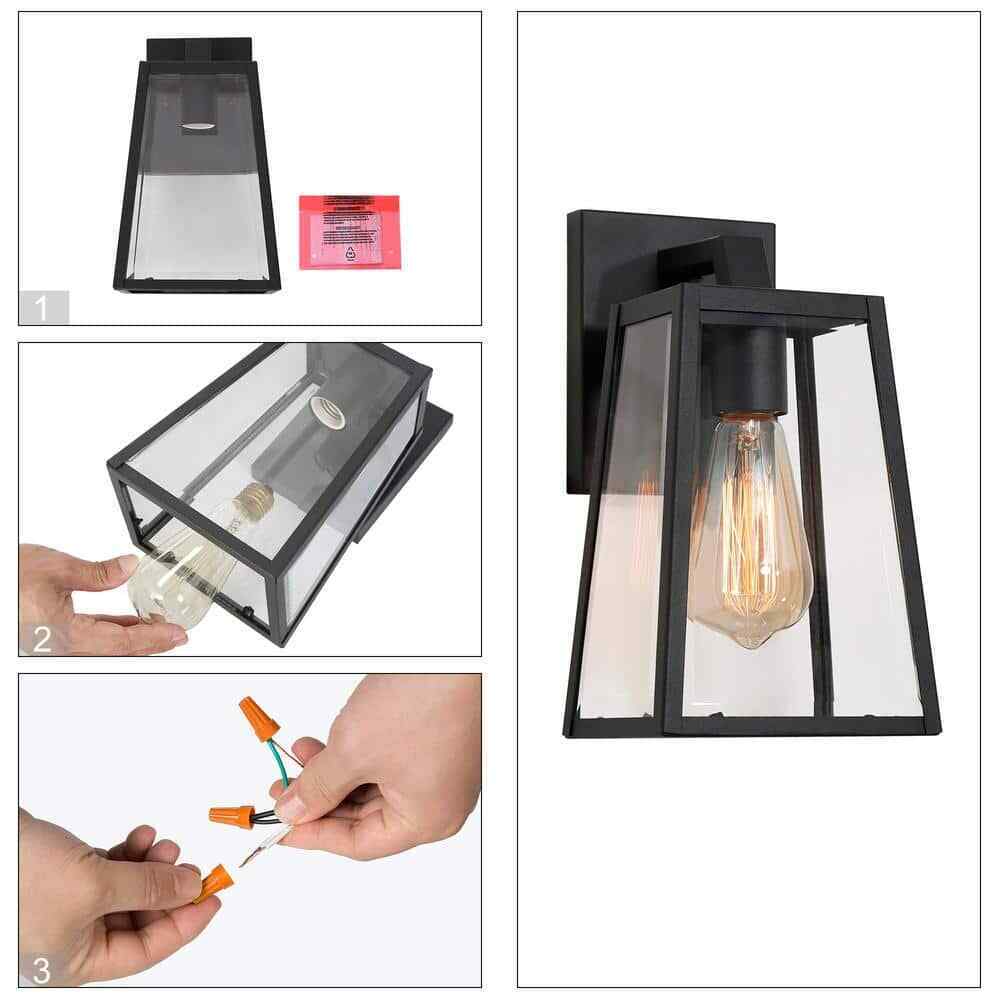 LNC Black Outdoor Sconce Clear Glass Shade Weather Resistant Wall Light