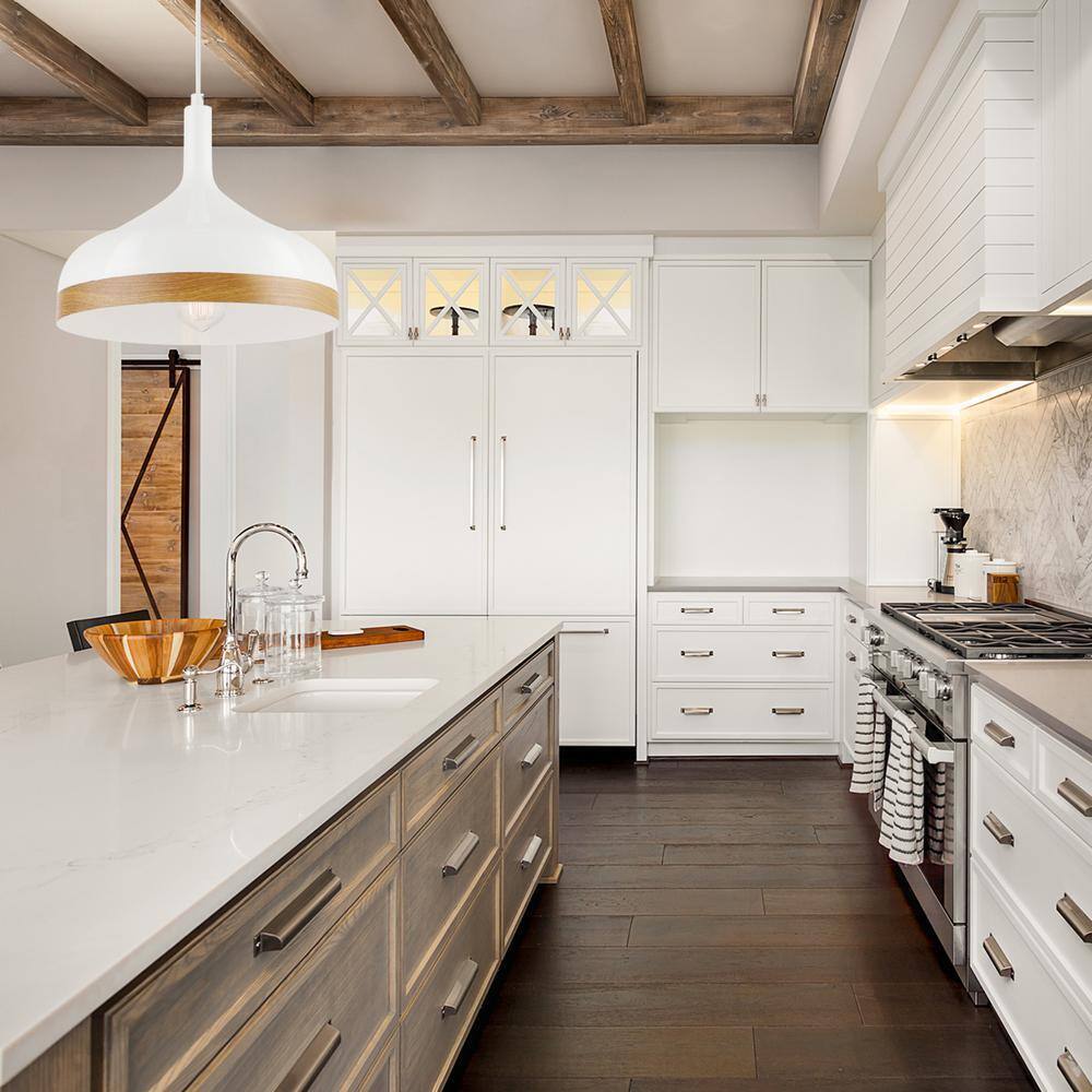 Globe Electric Nora Pendant Light White Faux Wood Accent w/ white cloth cord