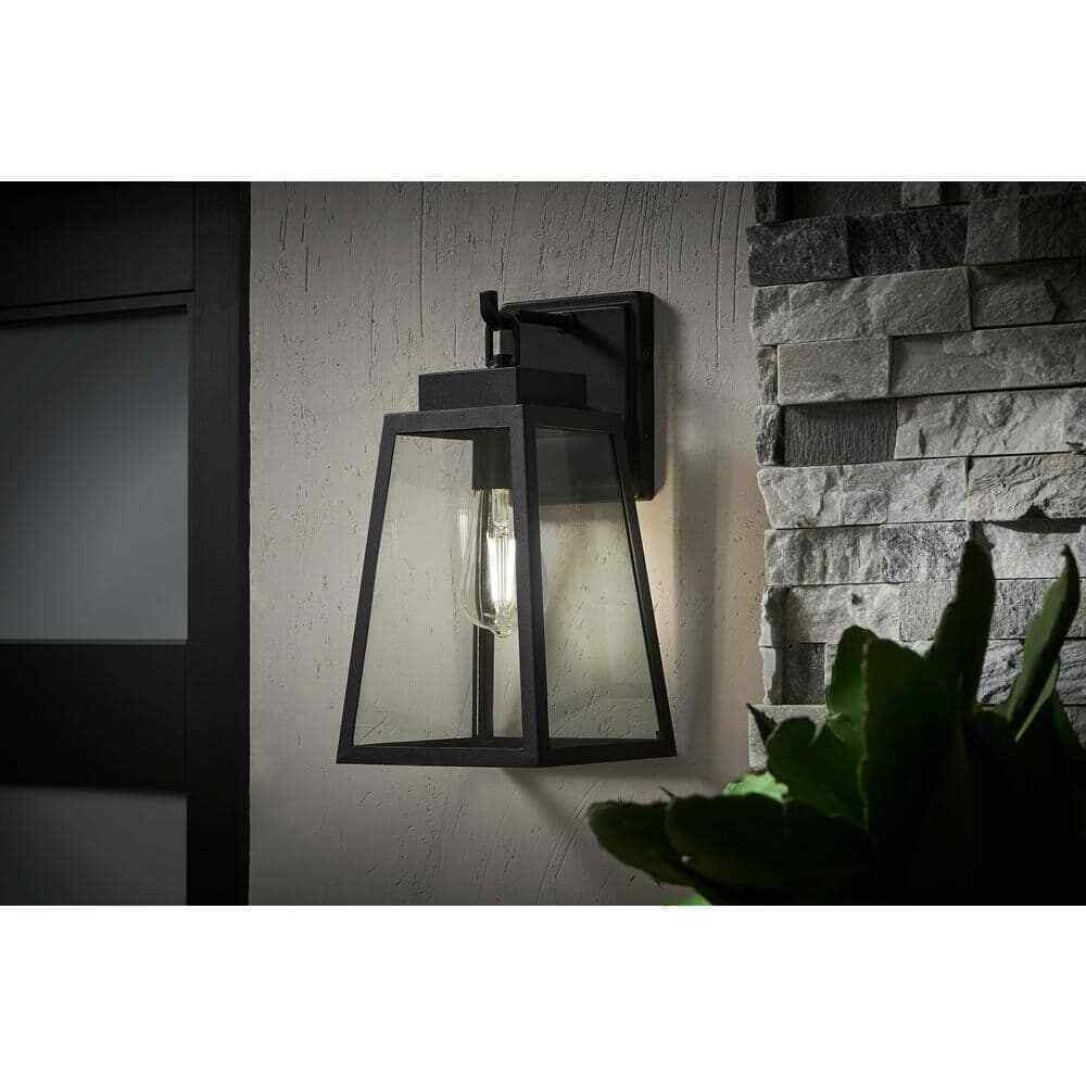 Hampton Bay Corbin Medium 13 in. Modern Black Outdoor Wall Lantern Sconce