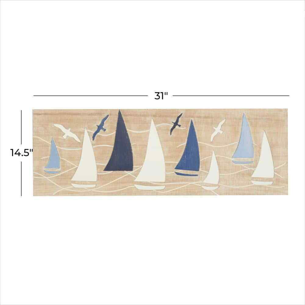 Litton Lane Wood Brown Sail Boat and Seagull Wall Decor Art Picture
