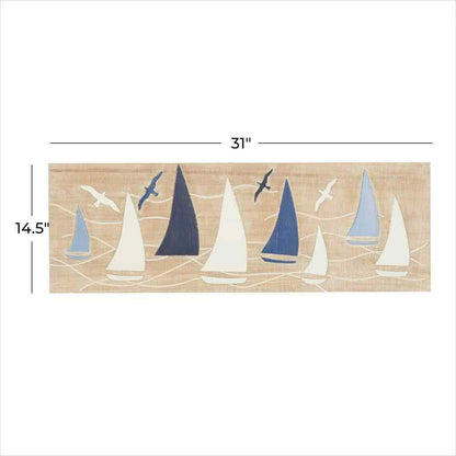 Litton Lane Wood Brown Sail Boat and Seagull Wall Decor Art Picture