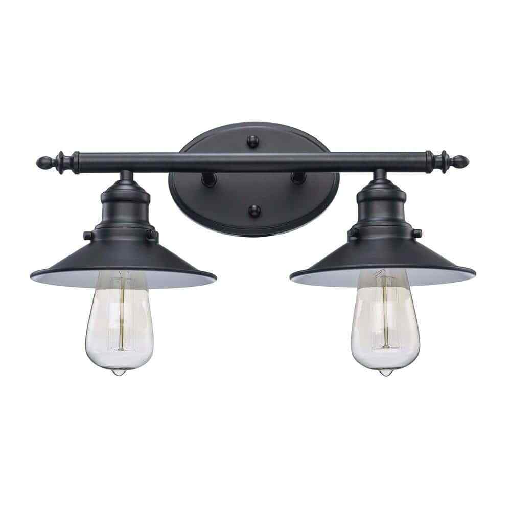 Hampton Bay Glenhurst 16 in. 2-Light Black Bathroom Vanity Light Fixture
