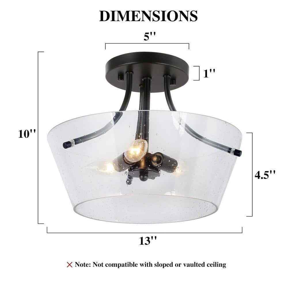LNC Modern Black Farmhouse 3-Light Semi-Flush Mount Center-Bowl Ceiling Light
