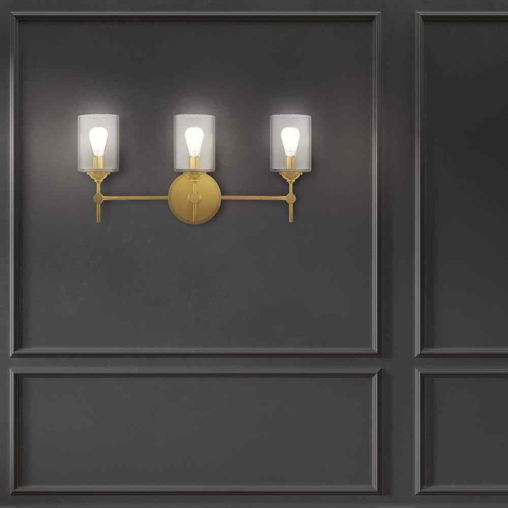 Home Decorators Ayelen 3-Light Matte Brass Modern Bathroom Vanity Light