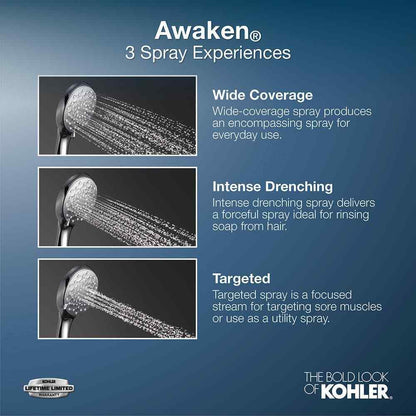 KOHLER Awaken 3-Spray 5 in. Dual Wall Mount Shower Head in Polished Chrome
